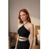 Kadın Siyah Sırtı Açık Boyundan Çapraz Bağlamalı Crop Top Bluz – Şık, Rahat ve Kolay Kombinlenebilir
