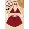 Kadın Bordo Şortlu Belden ve Boyundan Bağlamalı Bikini Takımı – Modern, Konforlu ve Günlük Kombinlere Uygun