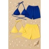 Kadın Sarı ve Mavi Şortlu Belden ve Boyundan Bağlamalı Bikini Takımı – Modern, Konforlu ve Günlük Kombinlere Uygun