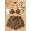 Kadın 3lü Set Leopar Desenli Şortlu ve Yandan Bağlamalı Bikini Mayo Takımı – Modern, Konforlu ve Günlük Kombinlere Uygun