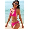Kadın Fuşya Belden, Boyundan Bağlamalı ve Ayarlanabilir Külotlu Üçgen Bikini Mayo Takımı