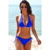 Kadın Mavi Belden, Boyundan Bağlamalı ve Ayarlanabilir Külotlu Üçgen Bikini Mayo Takımı – Modern, Konforlu ve Günlük Kombinlere Uygun