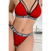 Kadın Kırmızı Love Yazı Detaylı Harness İç Çamaşır Takımı