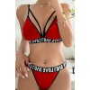 Kadın Kırmızı Love Yazı Detaylı Harness İç Çamaşır Takımı