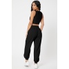 Kadın Siyah Kaşkorse Cepli Jogger Eşofman Altı ve Crop Top Bluz
