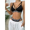 Kadın Siyah Love Yazı Detaylı Harness İç Çamaşır Takımı
