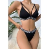 Kadın Siyah Love Yazı Detaylı Harness İç Çamaşır Takımı