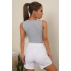 Kadın Gri Kare Yaka Crop Top Bluz