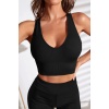 Kadın Siyah Derin Göğüs Dekolteli Şık Crop Top Bluz