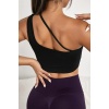 Kadın Siyah Tek Omuzlu Çapraz Askılı Crop Top Büstiyer – Modern ve Şık Tasarım