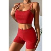 Kadın Kırmızı Şortlu Kaşkorse Gecelik Takım – Modern, Konforlu ve Günlük Kombinlere Uygun