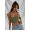 Kadın Haki Yeşili Kalın Askılı Crop Top Büstiyer – Modern ve Şık Tasarım