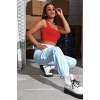 Kadın Kırmızı Kalın Askılı Crop Top Büstiyer – Modern ve Şık Tasarım