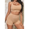 Kadın Krem Rengi Şortlu Crop Top Gecelik Takım – Modern, Konforlu ve Günlük Kombinlere Uygun