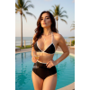 Kadın Siyah Beyaz Kaşkorse Yüksek Bel Bikini Takımı – Modern, Konforlu ve Günlük Kombinlere Uygun