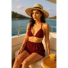 Kadın Bordo Şortlu Belden ve Boyundan Bağlamalı Bikini Takımı – Modern, Konforlu ve Günlük Kombinlere Uygun