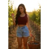 Kadın Bordo Kare Yaka Crop Top Bluz