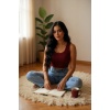 Kadın Bordo Kare Yaka Crop Top Bluz