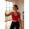 Kadın Kırmızı Derin Göğüs Dekolteli Şık Crop Top Bluz