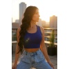 Kadın Lacivert Kare Yaka Crop Top Bluz