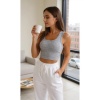 Kadın Gri Kare Yaka Crop Top Bluz