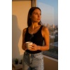 Kadın Siyah Kolsuz Kalın Askılı Uzun Crop Top Bluz & Atlet