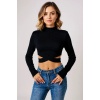 Kadın Siyah Çapraz Bel Detaylı Dik Yaka Uzun Kol Crop Top Bluz