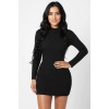 Kadın Siyah Kaşkorse Balıkçı Yaka Uzun Kollu Bodycon Mini Elbise