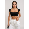Kadın Siyah Sırt Dekolteli ve Boyundan Bağlamalı Yarım Kol Crop Top Bluz – Şık, Rahat ve Kolay Kombinlenebilir