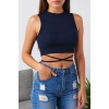 Kadın Lacivert Çapraz Bağlamalı Crop Top Büstiyer