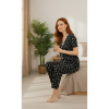 Kadın Siyah Kalp Desenli Fiyonklu Kısa Kollu Uzun Pijama Takımı