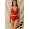 Kadın Kırmızı Dantel Bralet Şort Takımı – Tutkulu ve Çekici İç Giyim