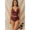 Kadın Bordo Dantel Bralet Şort Takımı – Asil ve Sofistike İç Giyim