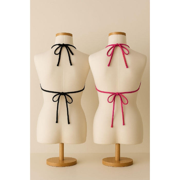 Kadın Siyah ve Fuşya Minimal Kesim Üçgen Bikini Üstü – Modern ve Şık Tasarım