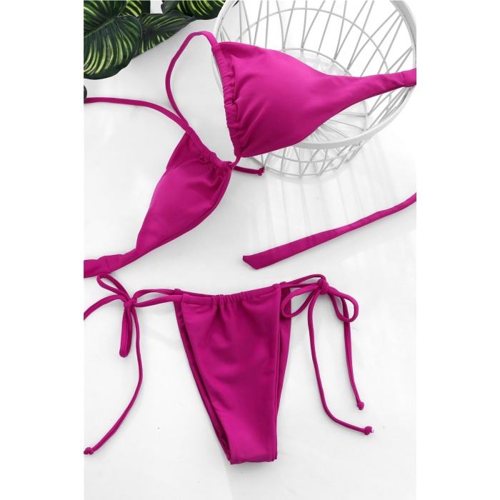 Kadın Fuşya Yandan Bağlamalı Tangalı Üçgen Bikini Mayo Takımı – Modern, Konforlu ve Günlük Kombinlere Uygun