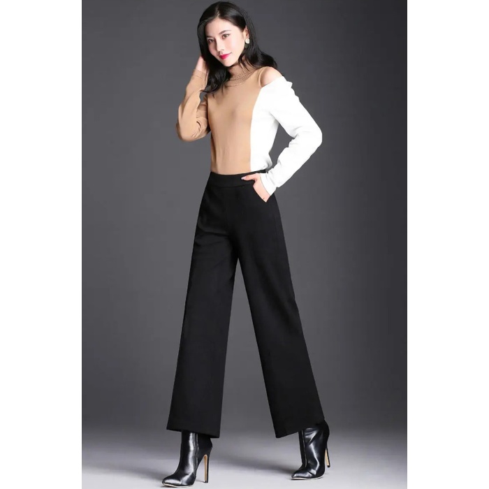 Kadın Siyah Geniş Paça Vintage Palazzo Pantolon – Modern ve Şık Tasarım