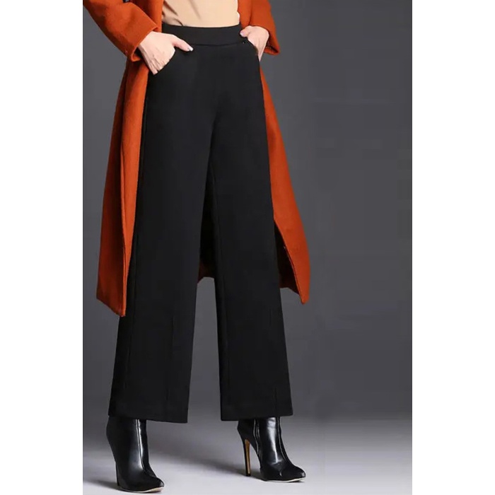 Kadın Siyah Geniş Paça Vintage Palazzo Pantolon – Modern ve Şık Tasarım