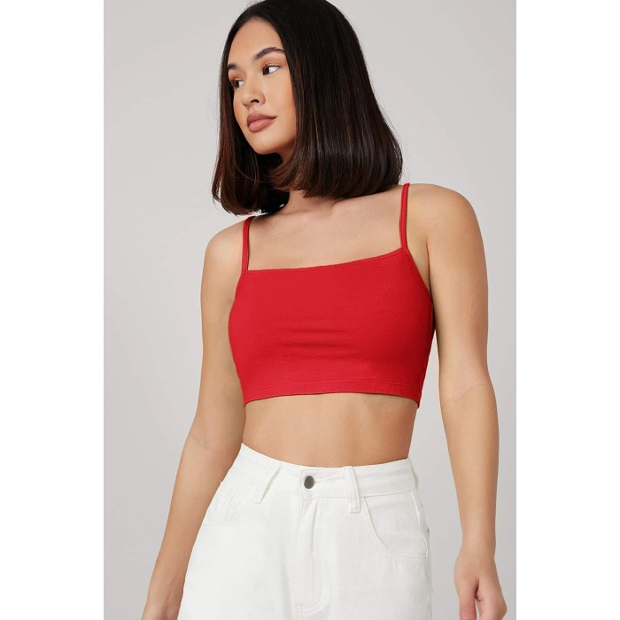 Kadın Kırmızı Ip Askılı Crop Top Büstiyer – Modern ve Şık Tasarım