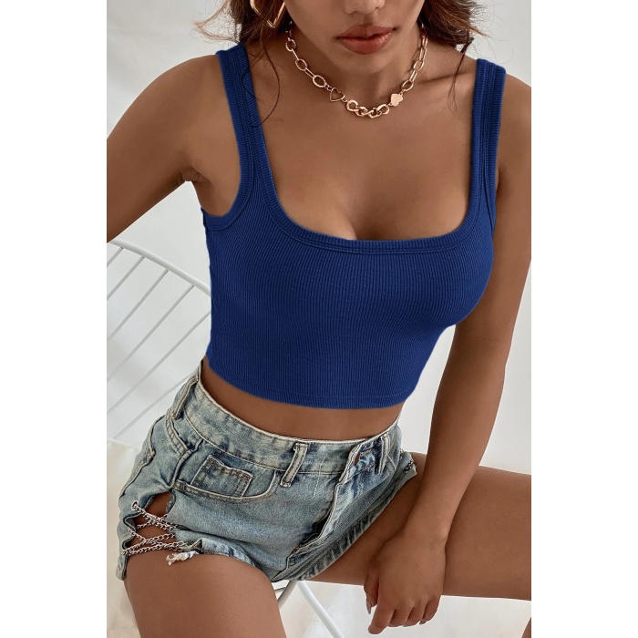 Kadın Lacivert Kalın Askılı Crop Top Büstiyer – Modern ve Şık Tasarım