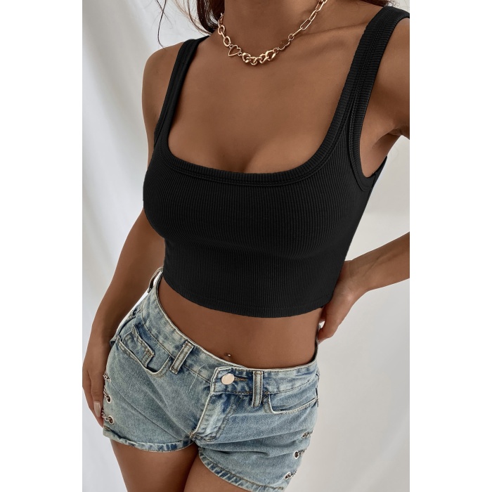 Kadın Siyah Kalın Askılı Crop Top Büstiyer – Modern ve Şık Tasarım