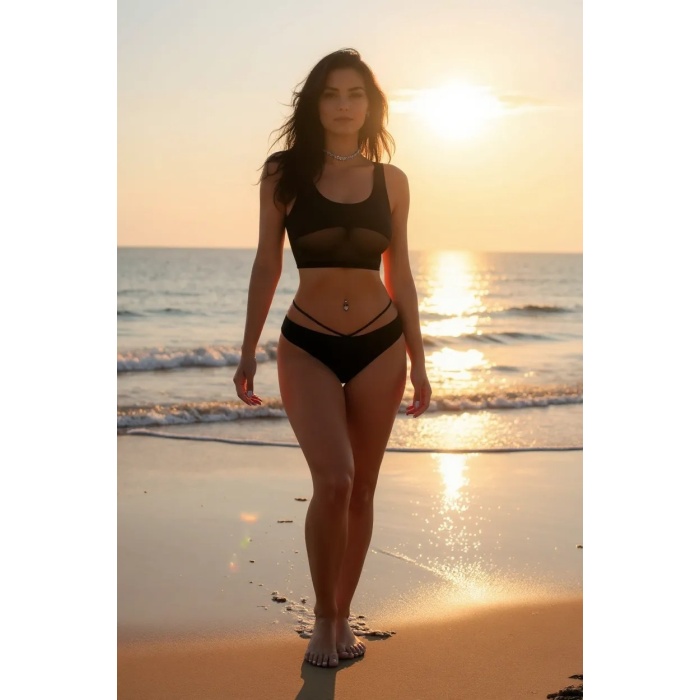 Kadın Siyah Çapraz Ip Detaylı Şık Bikini Takımı – Modern, Konforlu