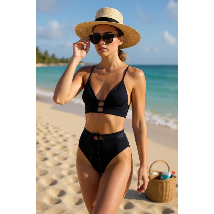 Kadın Siyah Yüksek Bel Özel Bikini Takımı – Modern, Konforlu ve Günlük Kombinlere Uygun