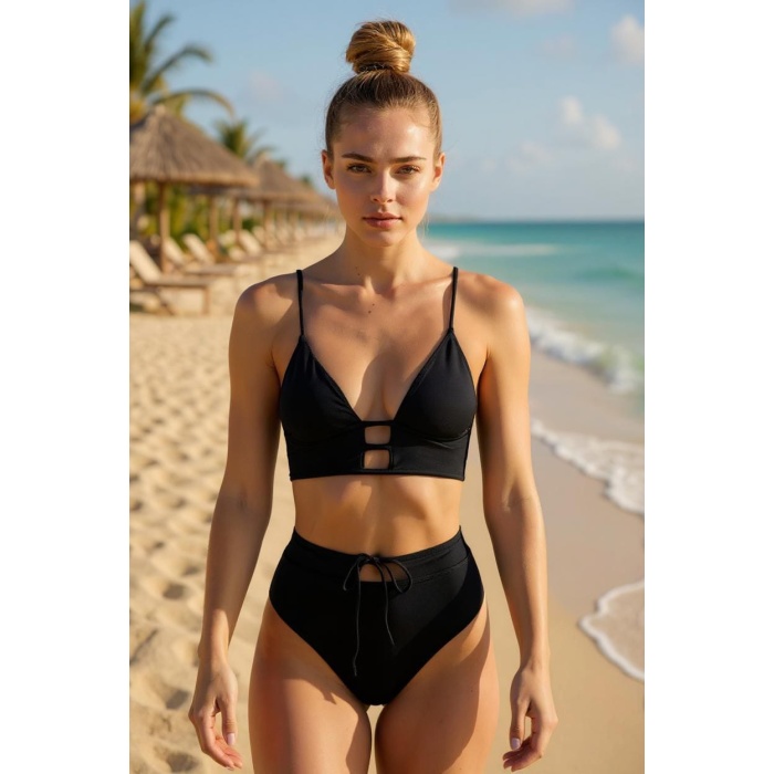 Kadın Siyah Yüksek Bel Özel Bikini Takımı – Modern, Konforlu ve Günlük Kombinlere Uygun