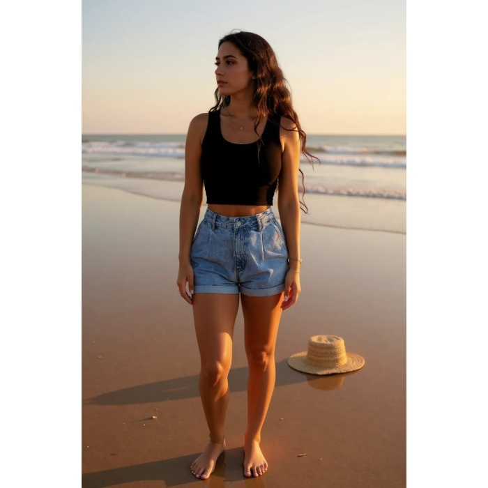 Kadın Siyah Kare Yaka Crop Top Bluz