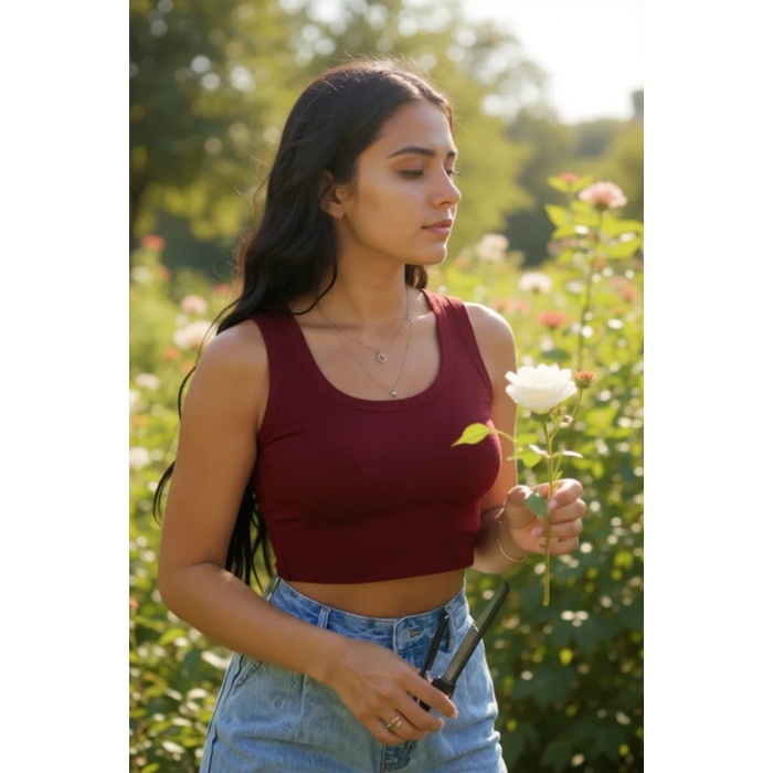Kadın Bordo Kare Yaka Crop Top Bluz