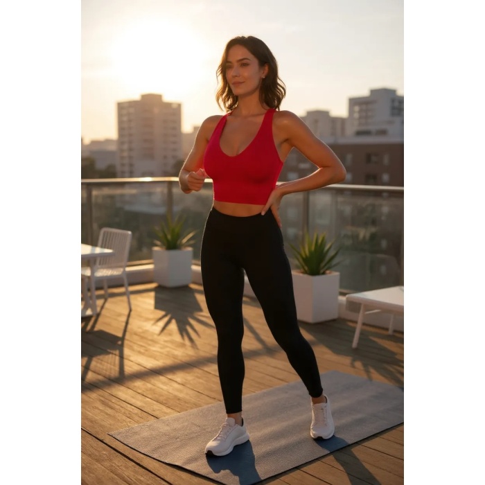 Kadın Kırmızı Derin Göğüs Dekolteli Şık Crop Top Bluz