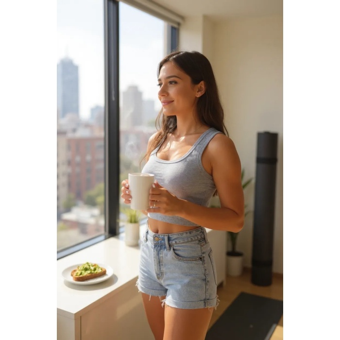 Kadın Gri Kare Yaka Crop Top Bluz