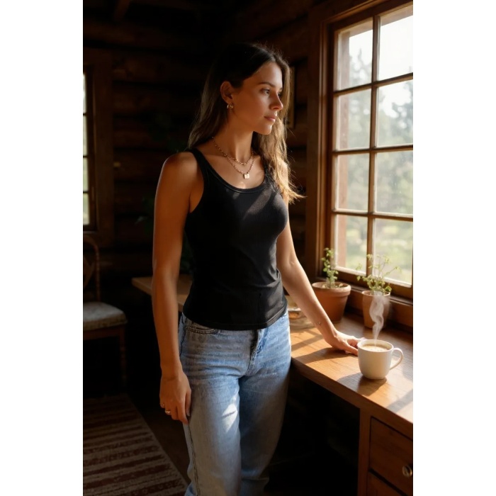 Kadın Siyah Kolsuz Kalın Askılı Uzun Crop Top Bluz & Atlet