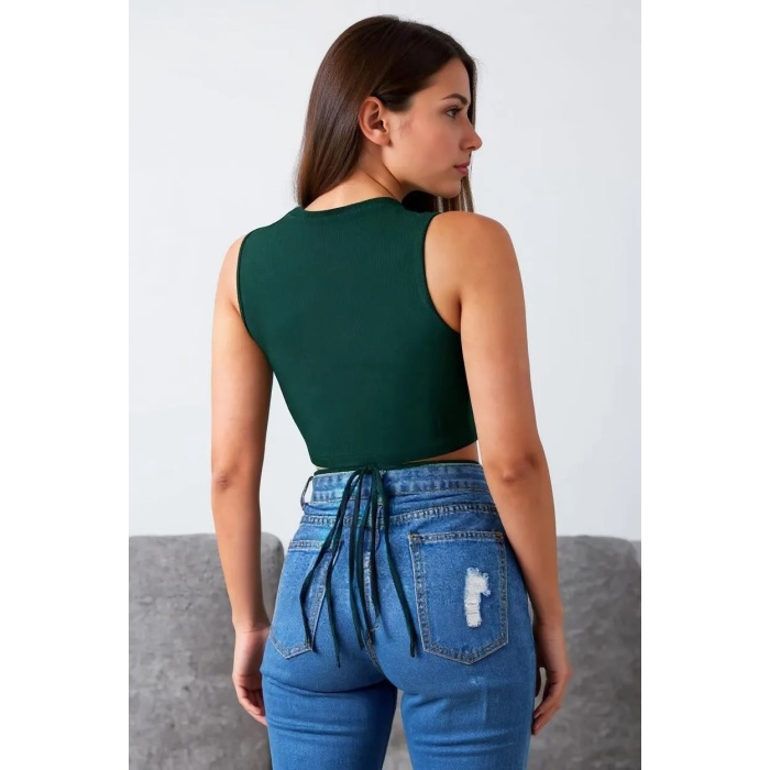 Kadın Yeşil Çapraz Bağlamalı Crop Top Büstiyer