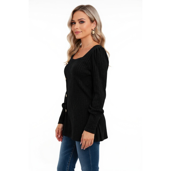 Kadın Uzun Kollu Düğmeli Mevsimlik Bluz – Yumuşak Dokulu, Esnek ve Sıcak Tutan Kumaş